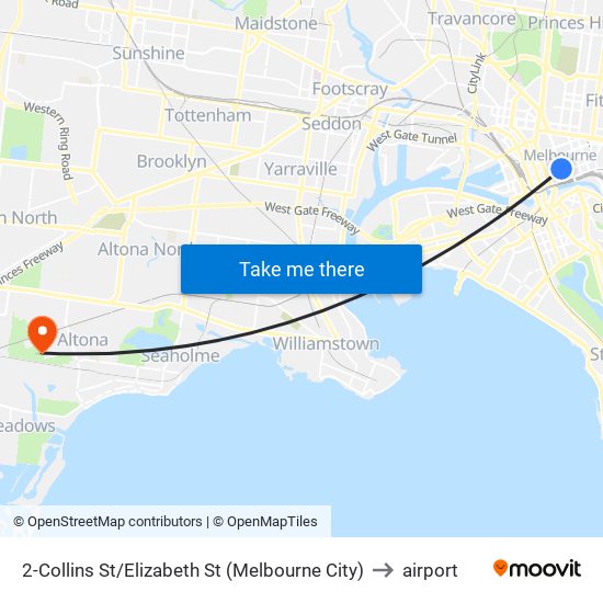 2-Collins St/Elizabeth St (Melbourne City) to airport map