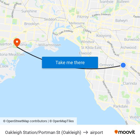 Oakleigh Station/Portman St (Oakleigh) to airport map