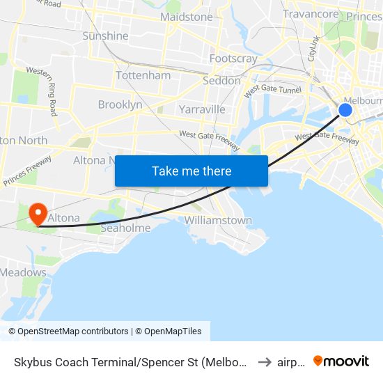 Skybus Coach Terminal/Spencer St (Melbourne City) to airport map