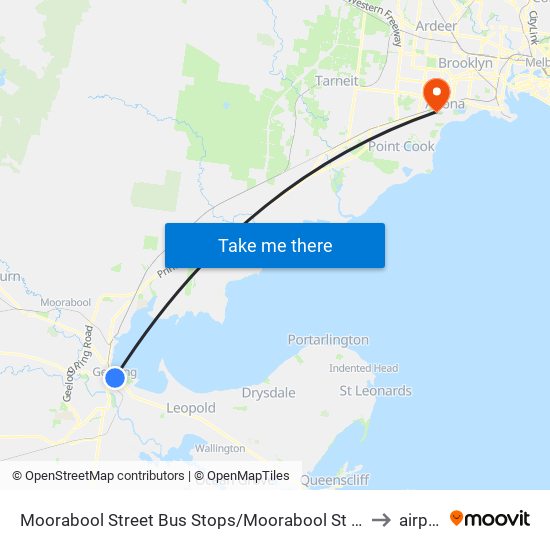 Moorabool Street Bus Stops/Moorabool St (Geelong) to airport map