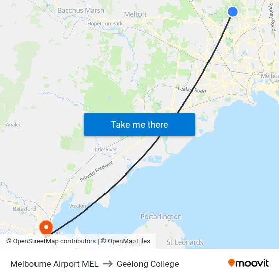 Melbourne Airport MEL to Geelong College map