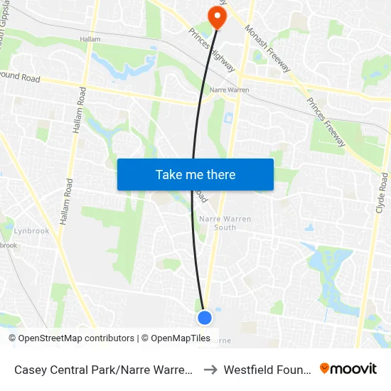 Casey Central Park/Narre Warren-Cranbourne Rd to Westfield Fountain Gate map
