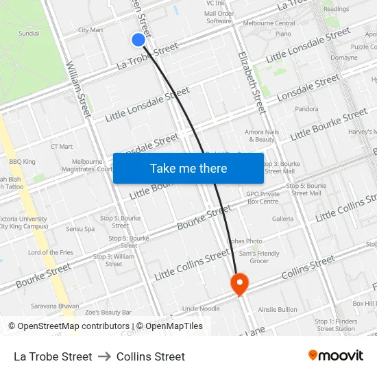 La Trobe Street to Collins Street map