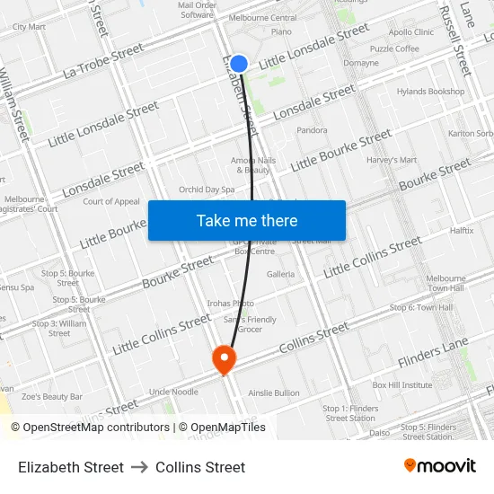 Elizabeth Street to Collins Street map