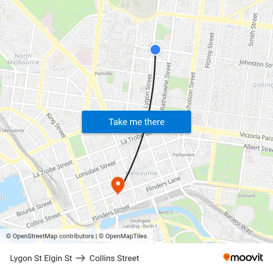 Lygon St Elgin St to Collins Street map