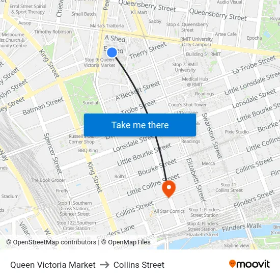 Queen Victoria Market to Collins Street map