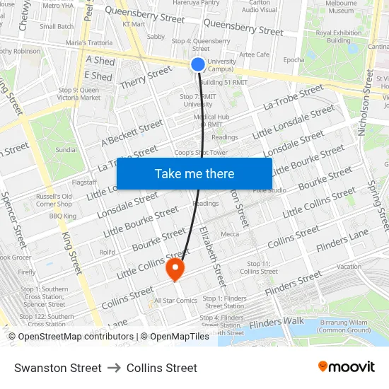 Swanston Street to Collins Street map