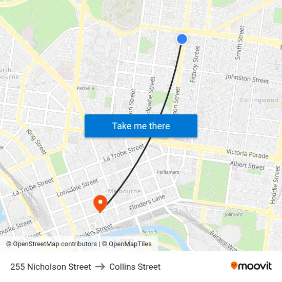 255 Nicholson Street to Collins Street map