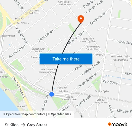 St Kilda to Grey Street map