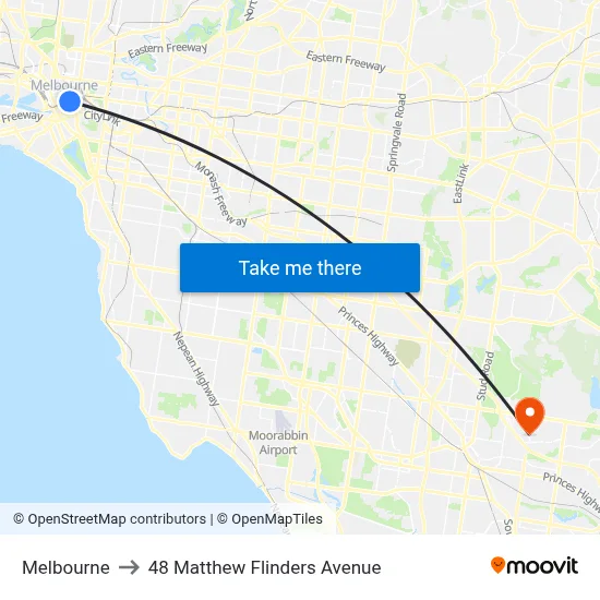 Melbourne to 48 Matthew Flinders Avenue map