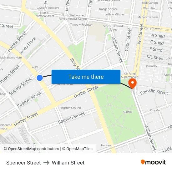 Spencer Street to William Street map