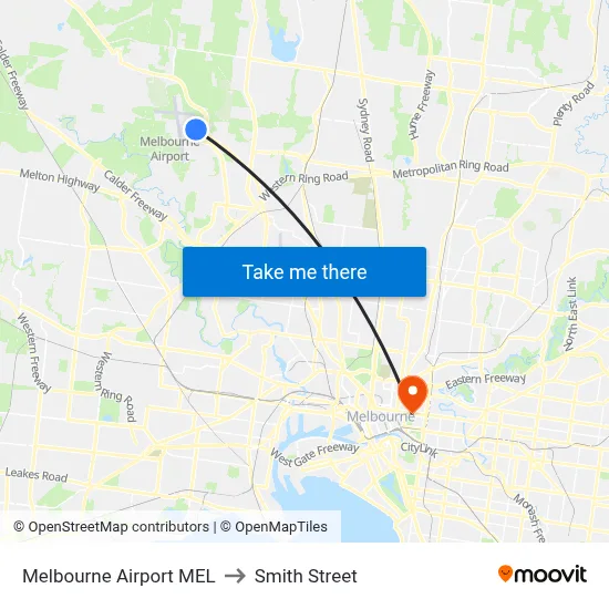Melbourne Airport MEL to Smith Street map