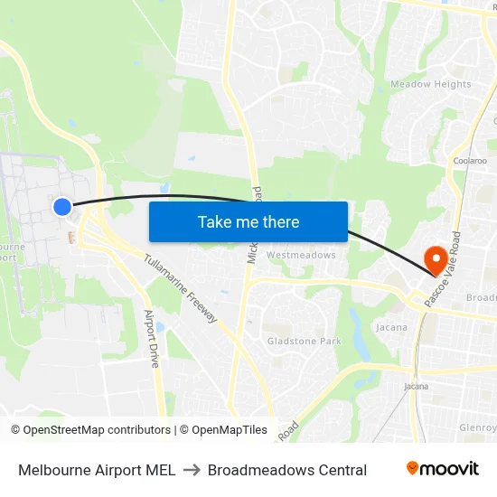 Melbourne Airport MEL to Broadmeadows Central map