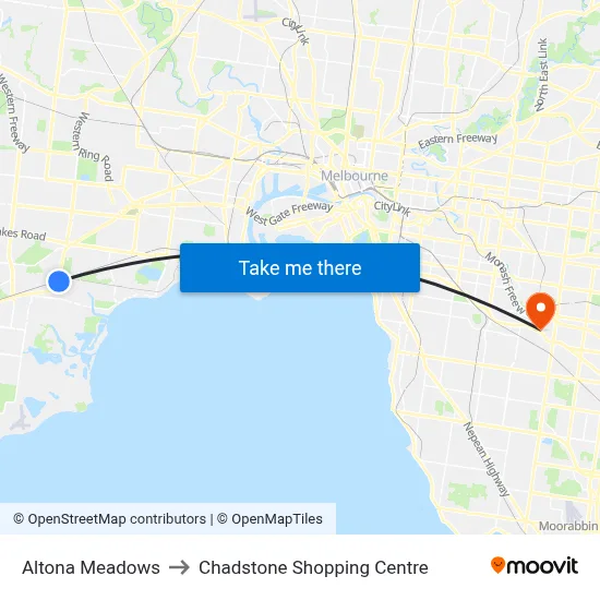 Altona Meadows to Chadstone Shopping Centre map