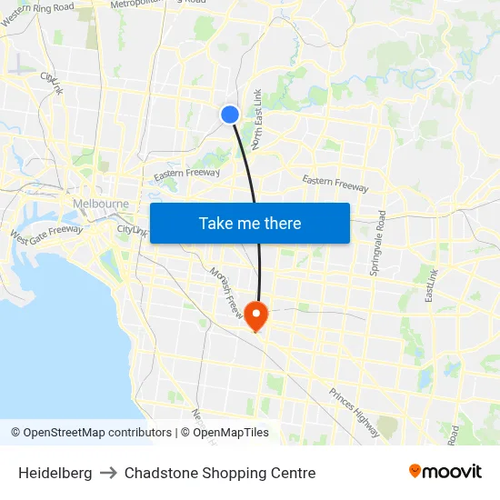 Heidelberg to Chadstone Shopping Centre map
