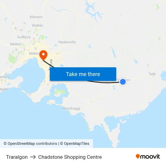 Traralgon to Chadstone Shopping Centre map