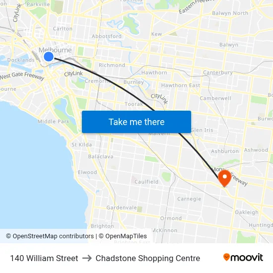 140 William Street to Chadstone Shopping Centre map