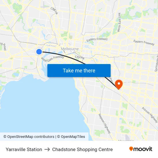 Yarraville Station to Chadstone Shopping Centre map