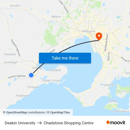Deakin University to Chadstone Shopping Centre map