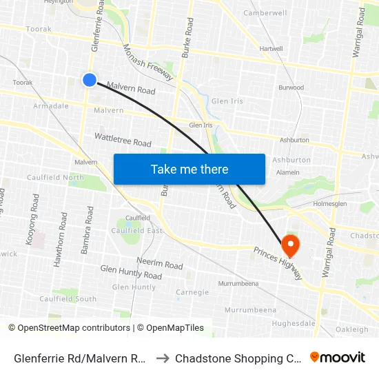 Glenferrie Rd/Malvern Rd #43 to Chadstone Shopping Centre map
