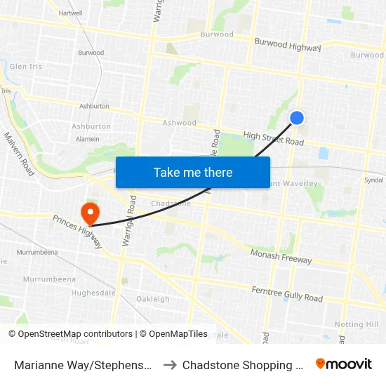 Marianne Way/Stephensons Rd to Chadstone Shopping Centre map