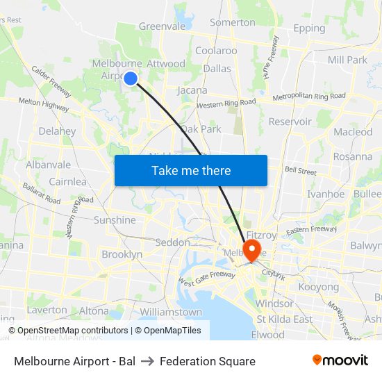 Melbourne Airport - Bal to Federation Square map