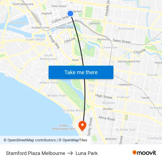 Stamford Plaza Melbourne to Luna Park map