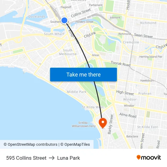 595 Collins Street to Luna Park map