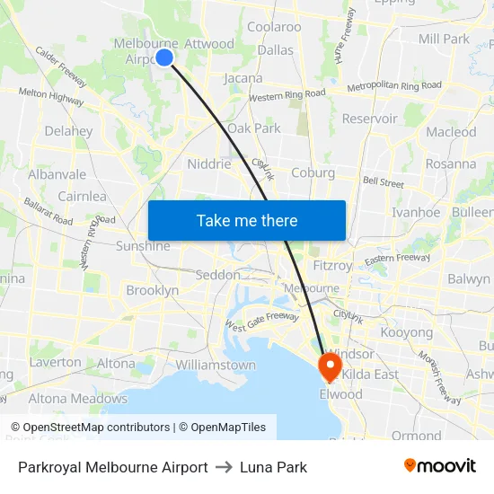 Parkroyal Melbourne Airport to Luna Park map