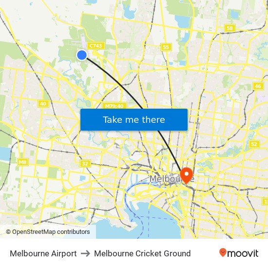 Melbourne Airport to Melbourne Cricket Ground map