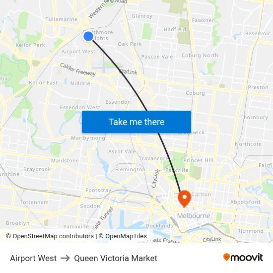Airport West to Queen Victoria Market map