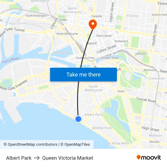Albert Park to Queen Victoria Market map