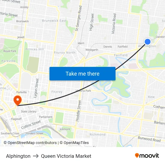 Alphington to Queen Victoria Market map