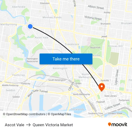 Ascot Vale to Queen Victoria Market map