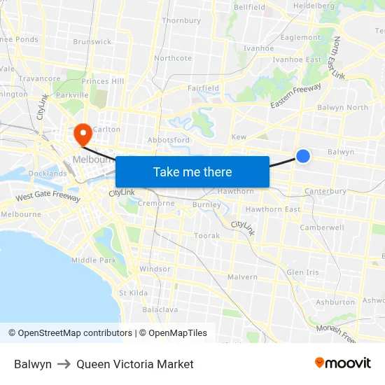 Balwyn to Queen Victoria Market map