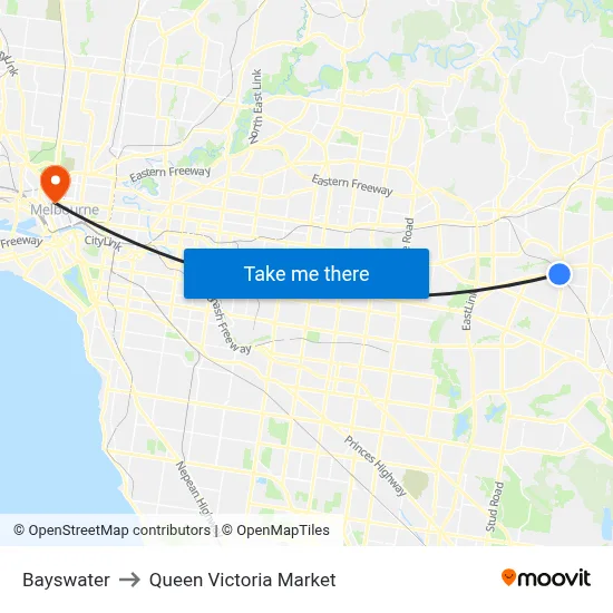 Bayswater to Queen Victoria Market map