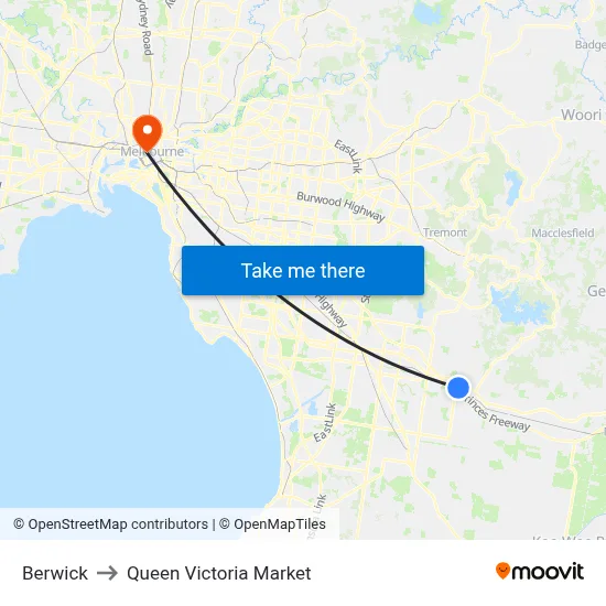 Berwick to Queen Victoria Market map