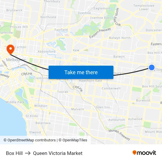 Box Hill to Queen Victoria Market map
