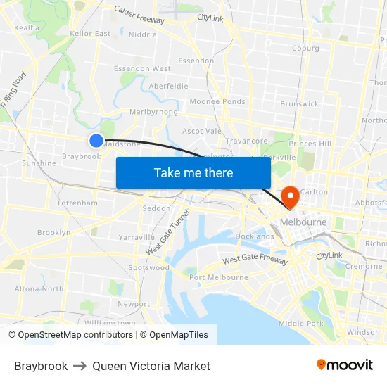 Braybrook to Queen Victoria Market map