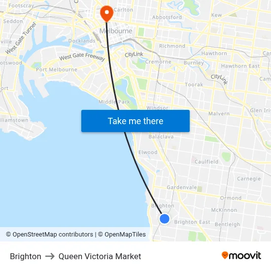 Brighton to Queen Victoria Market map