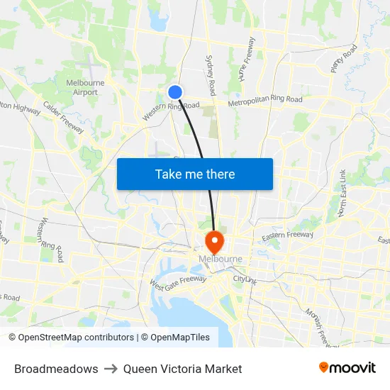 Broadmeadows to Queen Victoria Market map