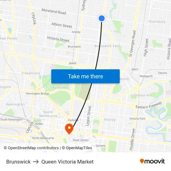 Brunswick to Queen Victoria Market map