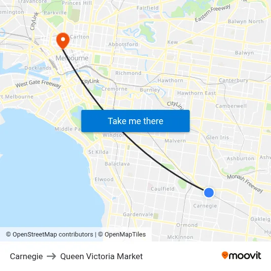 Carnegie to Queen Victoria Market map