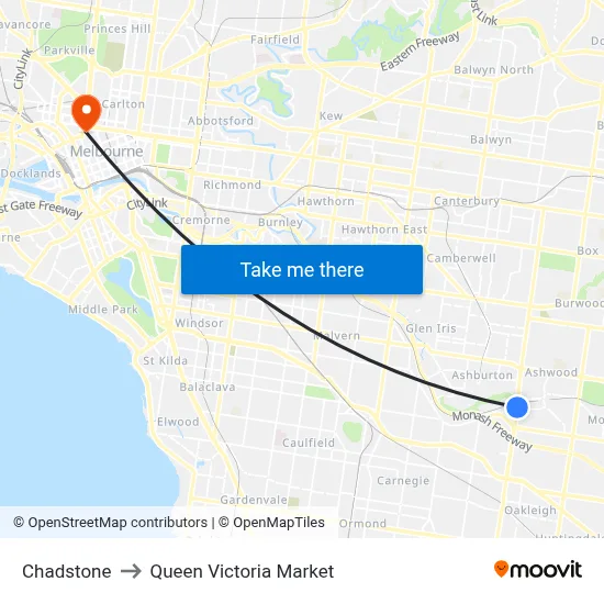 Chadstone to Queen Victoria Market map