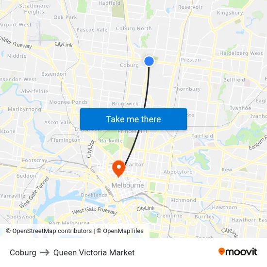 Coburg to Queen Victoria Market map