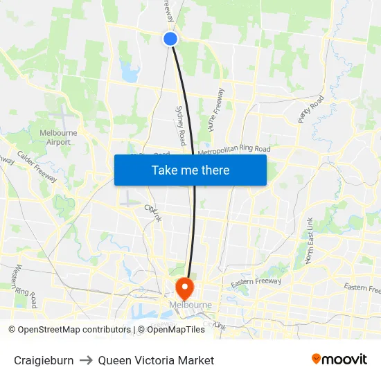 Craigieburn to Queen Victoria Market map
