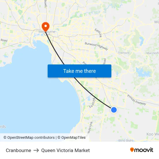 Cranbourne to Queen Victoria Market map