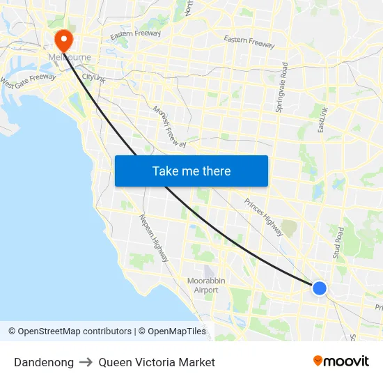 Dandenong to Queen Victoria Market map