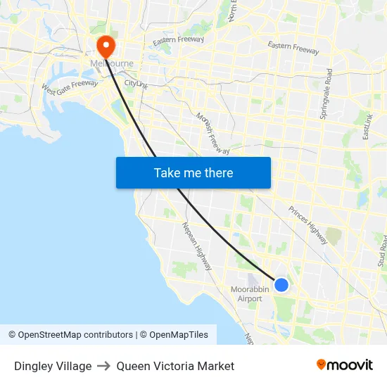 Dingley Village to Queen Victoria Market map