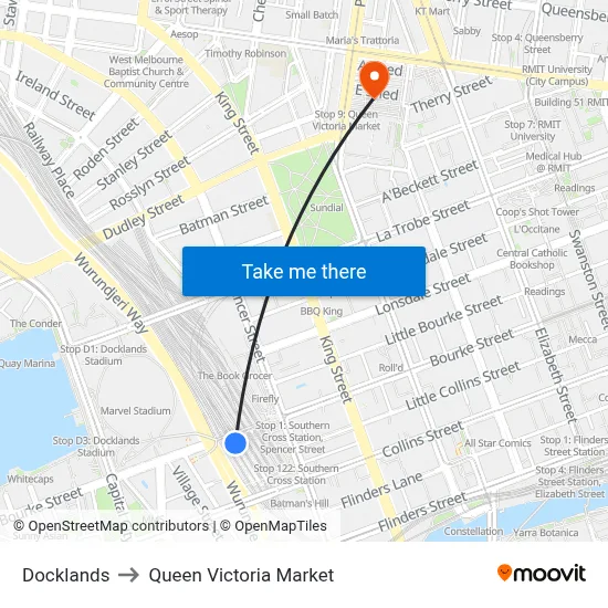 Docklands to Queen Victoria Market map